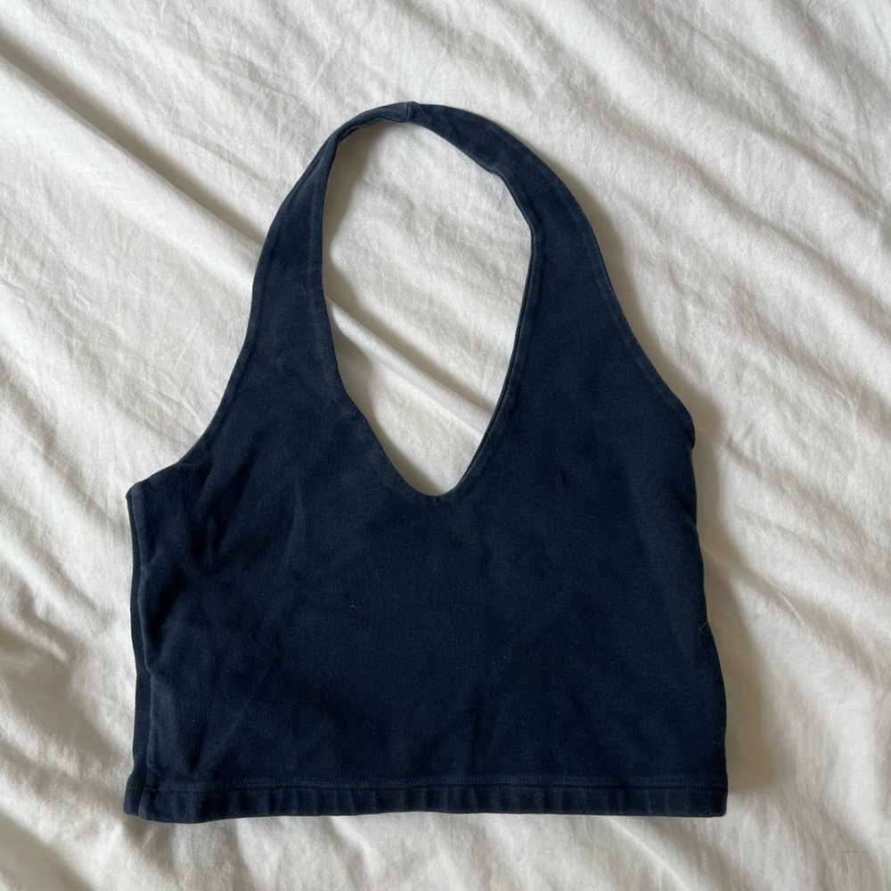 Brandy Melville Black Backless Halter Crop Tank Top